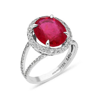 Oval Cut Red Ruby Birth Stone Split Shank Ring