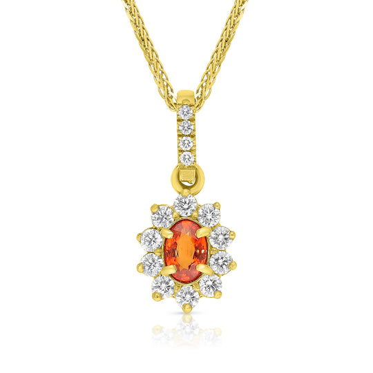 Orange Sapphire Flower Shaped Pendant - 1.01 Carat