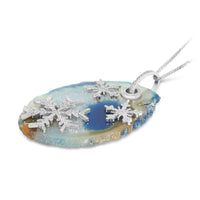Agate Stone and Diamond Trio Snow Flake Pendant