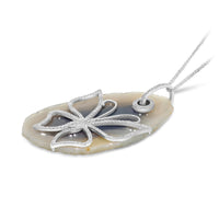 Agate Stone and Diamond Butterfly Pendant