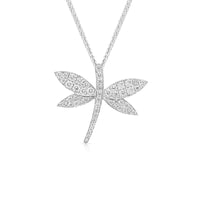 White Gold Diamond Studded Dragonfly Pendant -.80 Carat