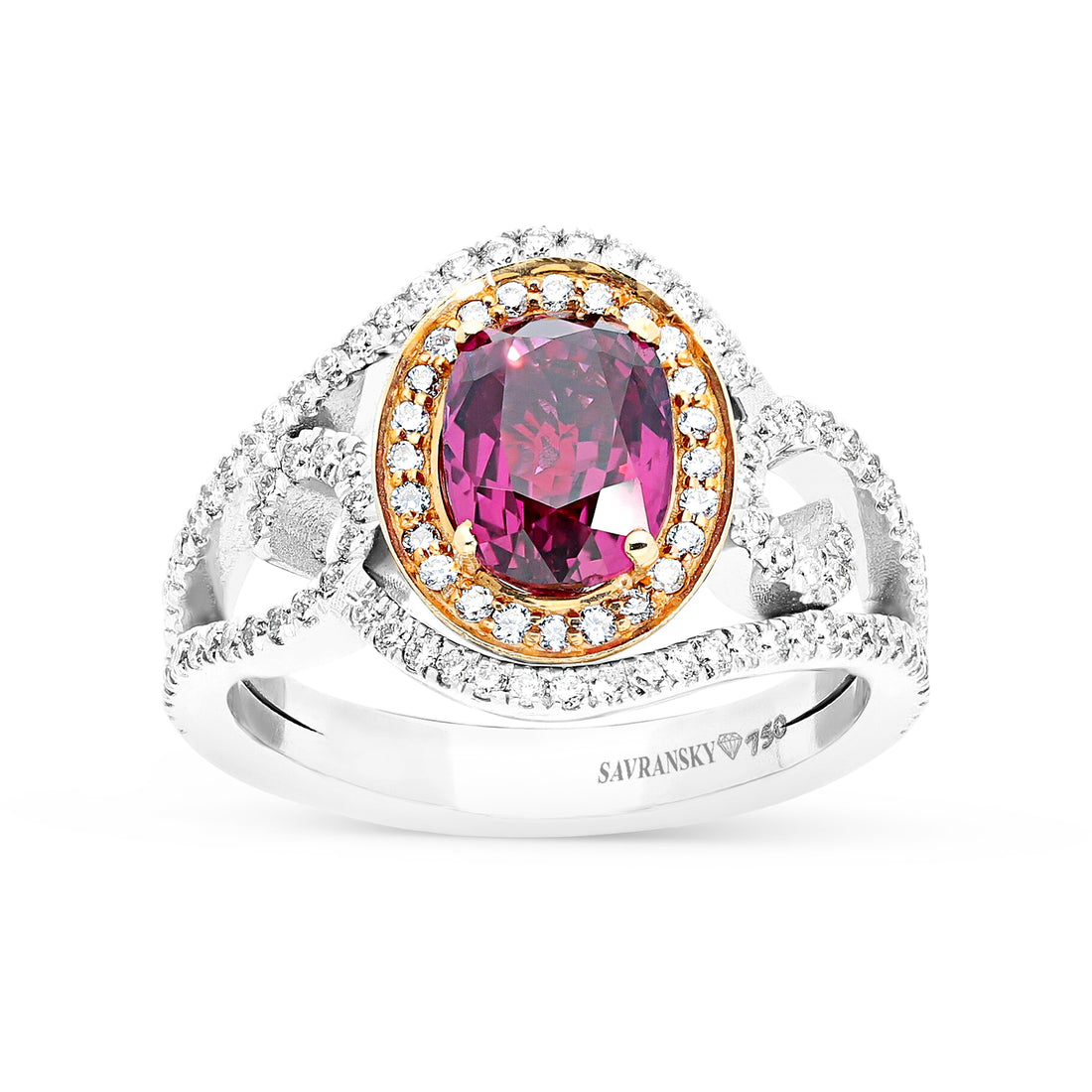 Pinkish Redish Ruby Unique Split Shank Birthstone Ring