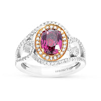 Pinkish Redish Ruby Unique Split Shank Birthstone Ring