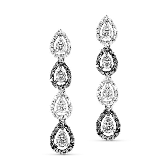 White and Black Diamond Pear Shaped Design Earrings - 1 Carat