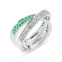 Emerald and White Diamond Crossover Ring