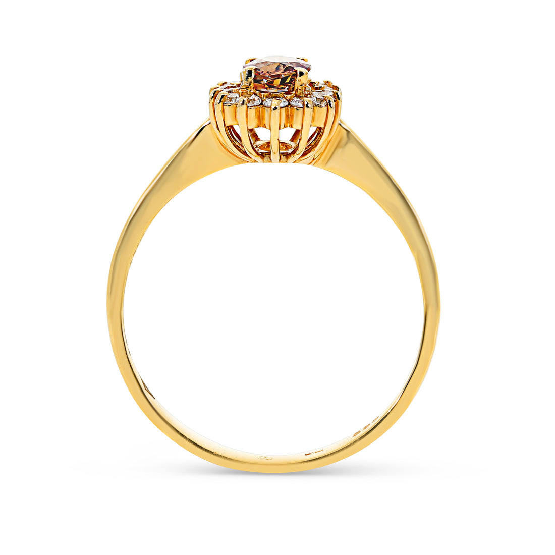Oval Cut Pinkish Brown Sapphire Flower Shaped Halo Birthstone Ring