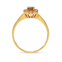Oval Cut Pinkish Brown Sapphire Flower Shaped Halo Birthstone Ring