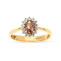 Oval Cut Pinkish Brown Sapphire Flower Shaped Halo Birthstone Ring