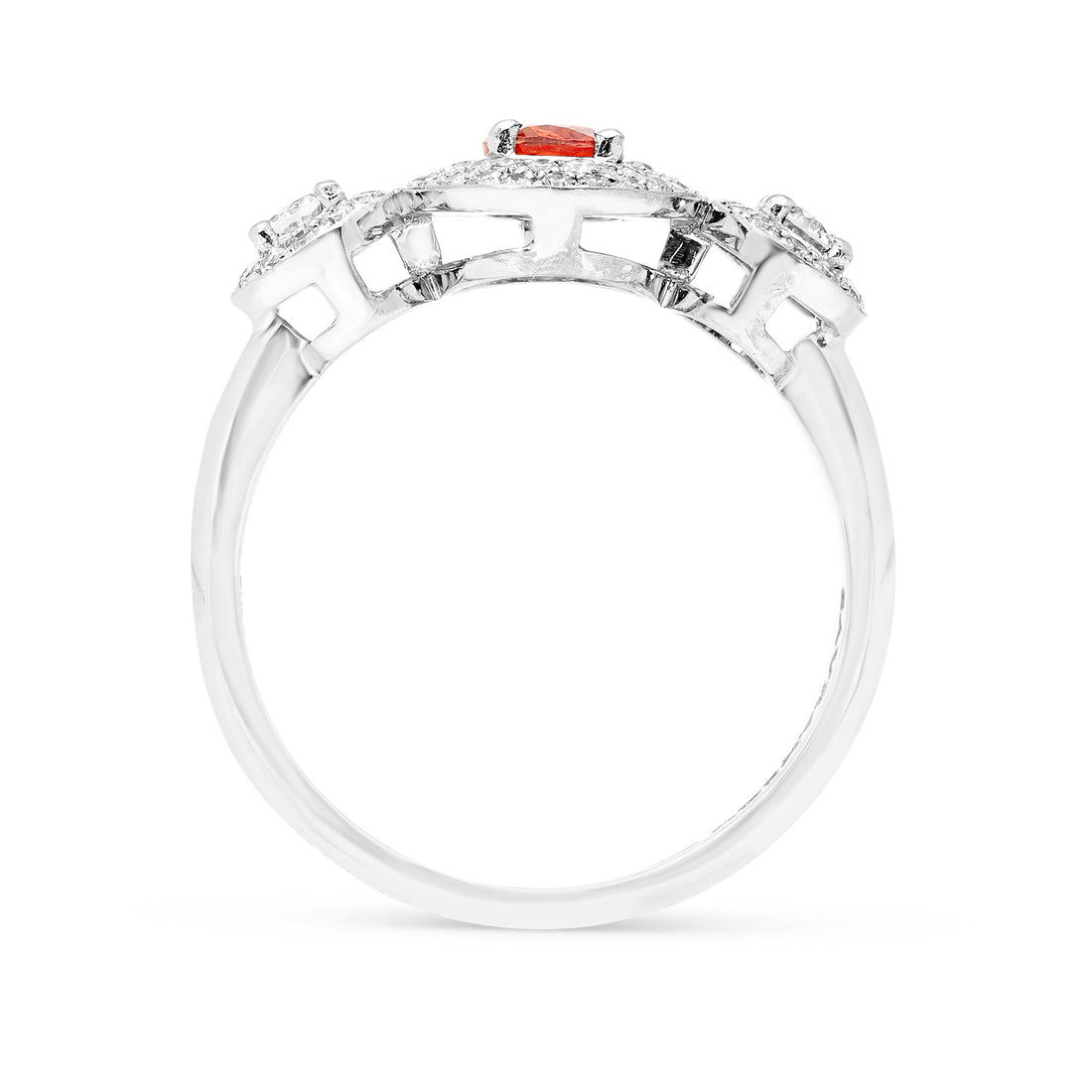 Birthstone Three Stone Oval Cut Natural Orange Sapphire Ring - 1.40 Carat