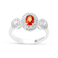 Birthstone Three Stone Oval Cut Natural Orange Sapphire Ring - 1.40 Carat