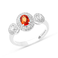 Birthstone Three Stone Oval Cut Natural Orange Sapphire Ring - 1.40 Carat