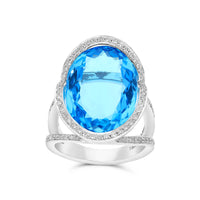 Oval Cut Blue Topaz Cocktail Ring - 22.26 Carat