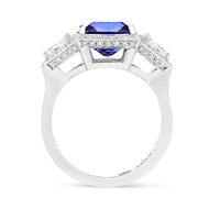Cushion Cut Tanzanite Three Stone Ring - 5.73 Carat