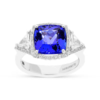 Cushion Cut Tanzanite Three Stone Ring - 5.73 Carat