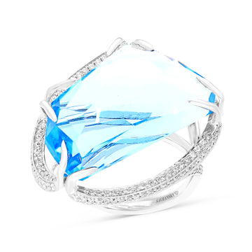 Special Cut Blue Topaz Halo Ring - 33.90 Carat