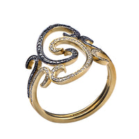 White and Black Diamond Yellow Gold Filigree Ring