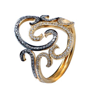 White and Black Diamond Yellow Gold Filigree Ring