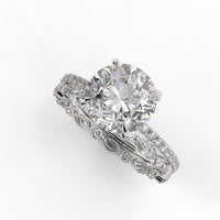 Round Brilliant Cut Hidden Halo Pave Band Engagement Ring Bridal Set - 404
