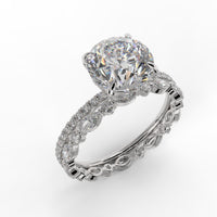 Round Brilliant Cut Hidden Halo Pave Band Engagement Ring Bridal Set - 404