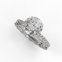 Round Brilliant Cut Unique Pave Engagement Ring Bridal Set - 403
