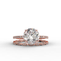 Round Brilliant Cut Unique Pave Engagement Ring Bridal Set - 403