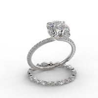Round Brilliant Cut Hidden Halo Pave Band Engagement Ring Bridal Set - 404