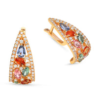 Multi Colored Sapphire Cluster Triangular Earrings - 7 Carat