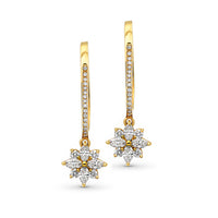 Diamond Flower Drop Earrings - 1 Carat