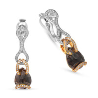 Two Tone Brown Pear Shape and Diamond Dangle Earring - 4.5 Carat