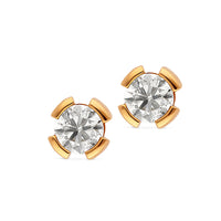 Yellow Gold Classic Round Diamond Studs in a Split Bezel Setting - 2 Carat
