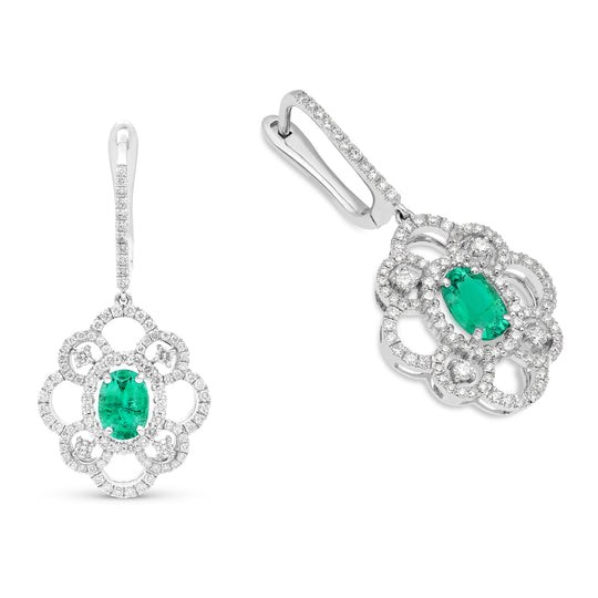 Emerald Flower Shaped Drop Earrings - GRS certificate