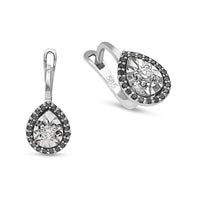 White and Black Diamond Teardrop-Shaped Drop Earrings