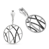 White and Black Diamond Bamboo Forest Circle Drop Earrings