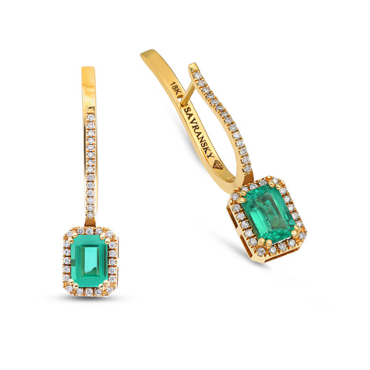 Yellow Gold Green Emerald Drop Earrings - 2.2 Carat
