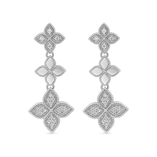 White Gold Four Leaf Clover Dangling  Earrings