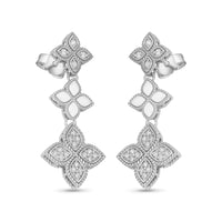 White Gold Four Leaf Clover Dangling Earrings