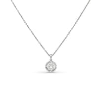 18 Karat White Gold Total Diamonds Weight: 1.35 carat Center Diamond Weight 1.25 Carat Shape: Round Brilliant Color: G Clarity: SI2 Pave Setting: 0.10 Carat Color: D-F Clarity: VS