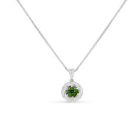1.45 CTW GREEN TOURMALINE & DIAMOND HALO NECKLACE
