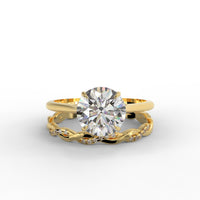 Round Brilliant Cut Hidden Halo Pave Cathedral Engagement Ring Bridal Set - 405