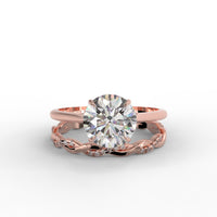 Round Brilliant Cut Hidden Halo Pave Cathedral Engagement Ring Bridal Set - 405