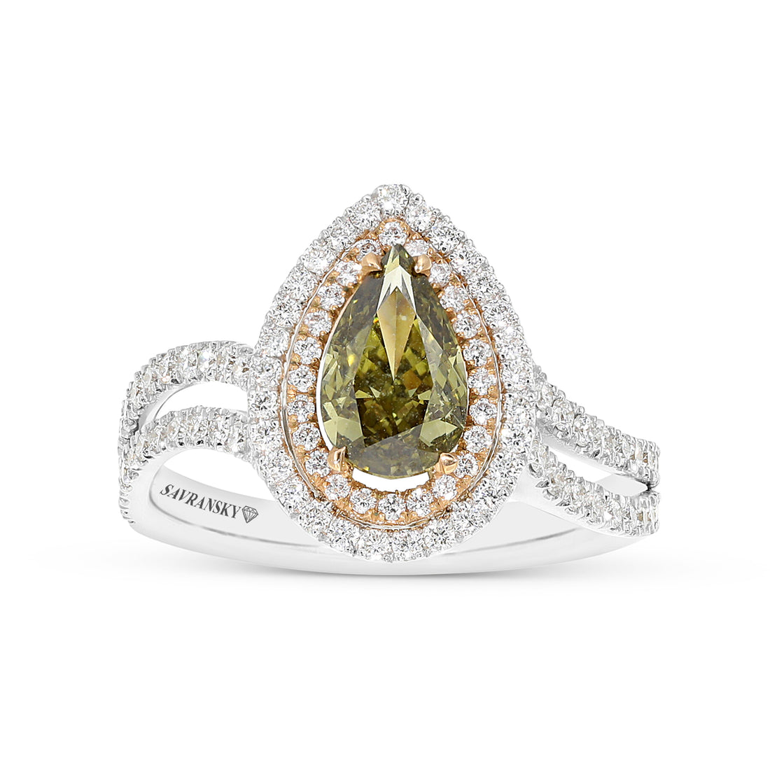 Pear Shape Cut Chameleon and Diamond Ring