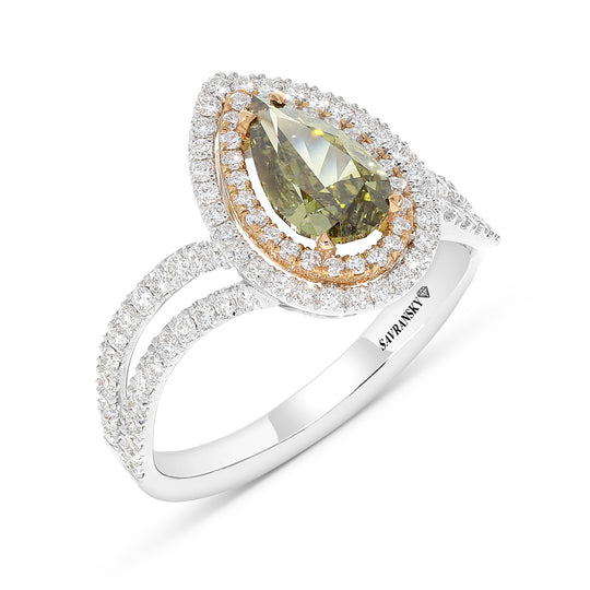 Pear Shape Cut Chameleon and Diamond Ring