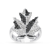 Maple Leaf Ring in Black White Diamonds
