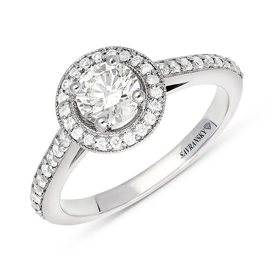 Classic Pave Set Halo Diamond Engagement Ring