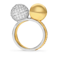 Two Tone Yellow and White Gold Combo Pave Bauble Ring