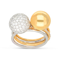 Two Tone Yellow and White Gold Combo Pave Bauble Ring