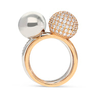 Two Tone Rose and White Gold Combo Pave Bauble Ring