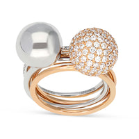 Two Tone Rose and White Gold Combo Pave Bauble Ring
