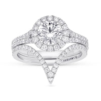 White Gold Halo Set Brilliant Cut Round Diamond Stacked Ring