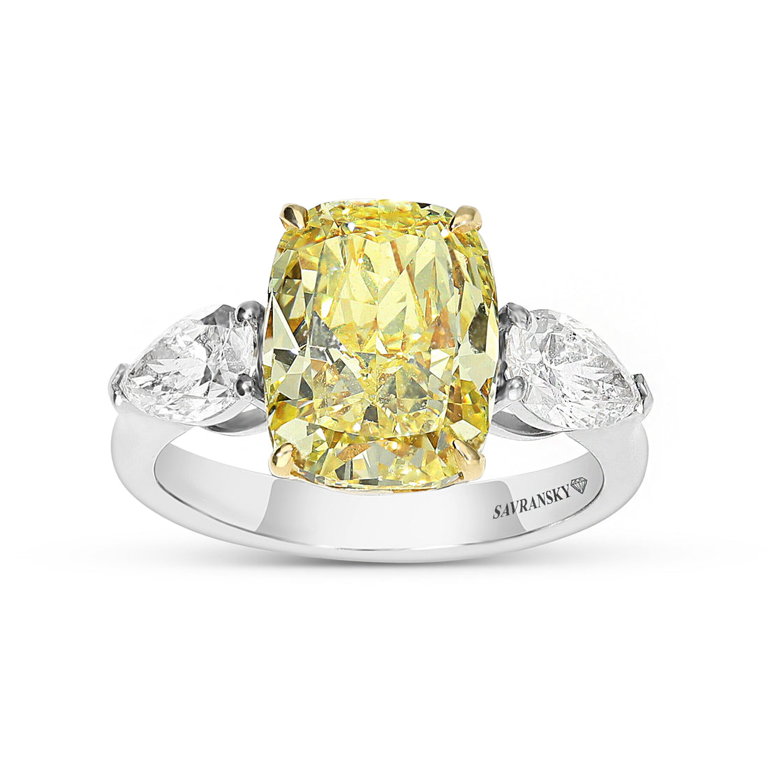Elongated Cushion Cut Fancy Yellow Diamond Ring